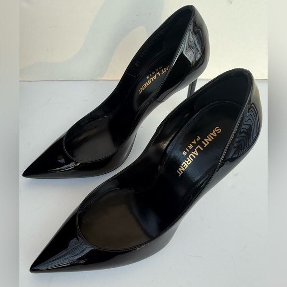 Authentic Saint Laurent Anja 105 Black Patent Leather Pumps Size 7.5 - Picture 4 of 14